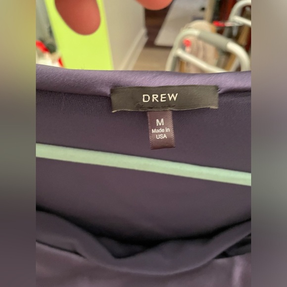 DREW||CHANTELLE OFF SHOULDER Satin SHIRT, in Purplish Blue, Size Med MSRP 242$ - Picture 7 of 8